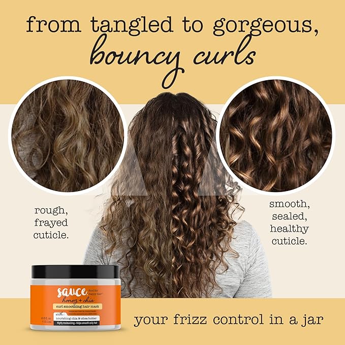 SAUCE Hair Mask, Honey Chia Smoothing Curl Mask (10.5 FL Oz) Frizz Control & Deep Conditioning with Shea Butter, Curly & Coily Hair, No Parabens & Sulfates