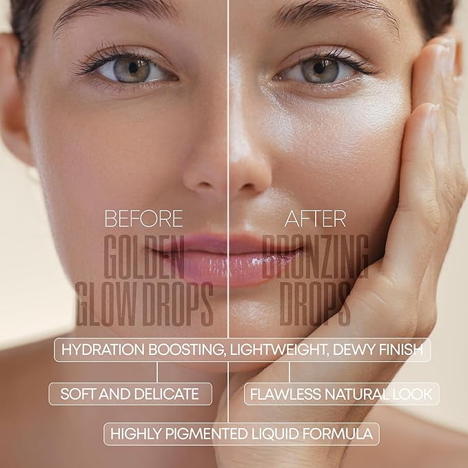 W7 Golden Glow Drops & Brush Duo - 2Pcs Set - Liquid Bronzing Drops & Face & Body Applicator Brush