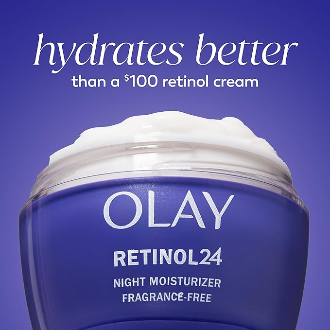 Olay Retinol 24 Face Moisturizer, Anti-Aging Night Cream for Women, Trial Size, Fragrance-Free, Non Greasy, Anti-Wrinkle, Smooth Fine Line, Tightening Skin Care, Peptides, Glycerin, 0.5Oz (Pack of 2)