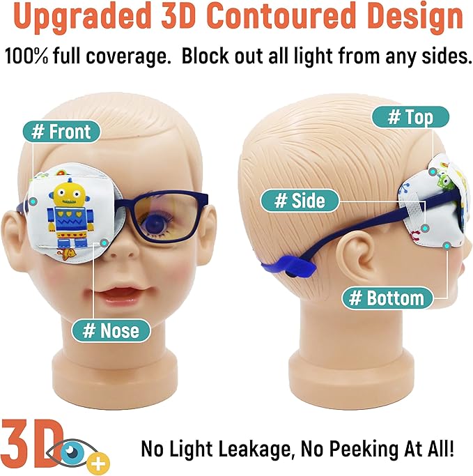 Astropic 3D Cotton & Silk Eye Patch for Kids | Boys Eye Patch for Glasses | Medical Eyepatch for Children with Lazy Eye (Yellow Robot, Right Eye)