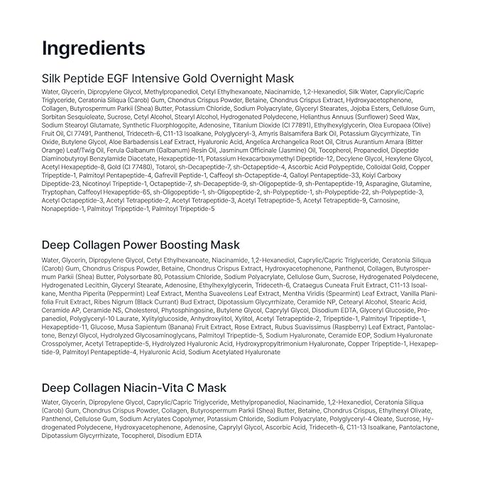 SUNGBOON EDITOR Deep Collagen Overnight Glow Mask Set, Korean Sheet Mask Trial Set with 10 Masks in 5 Types, Deep Collagen & Gold Overnight Mask for Hydration, Soothing, Glow and Firm-Looking Skin