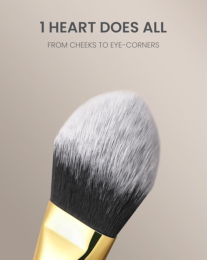 Desert Oak Series BloomFluff Powder Brush - 45mm Large Heart-Shaped Face Brush for Setting Powder & Bronzer, Premium Bubinga Wood Handle (CM 196)
