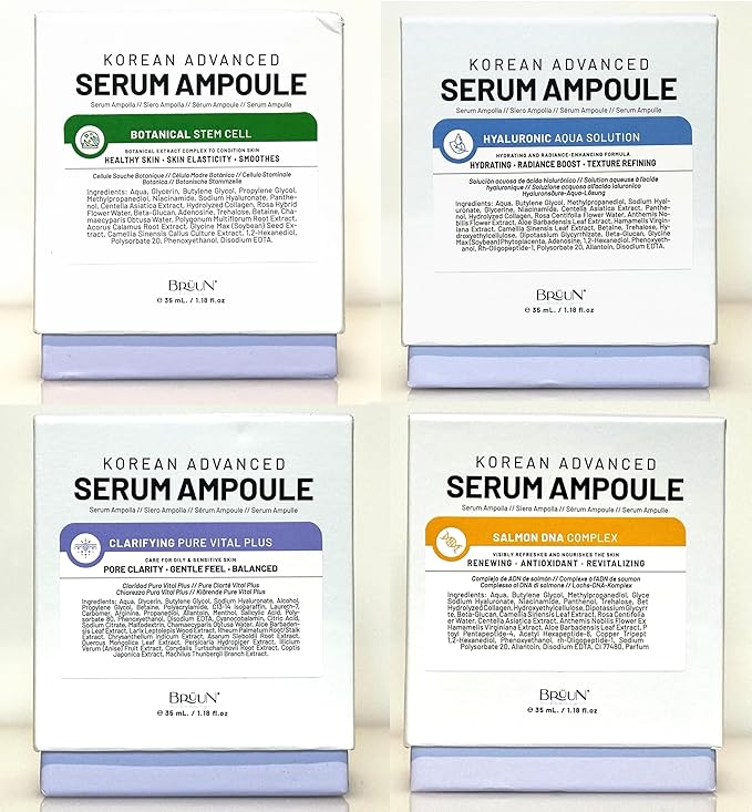 BRÜUN Advance Microneedling Korean Serum - 4 Different Booster Ampule Kit for Face and Body Including (AC + SC + SD + HY Control Serums) – Use with or without Dr Pen