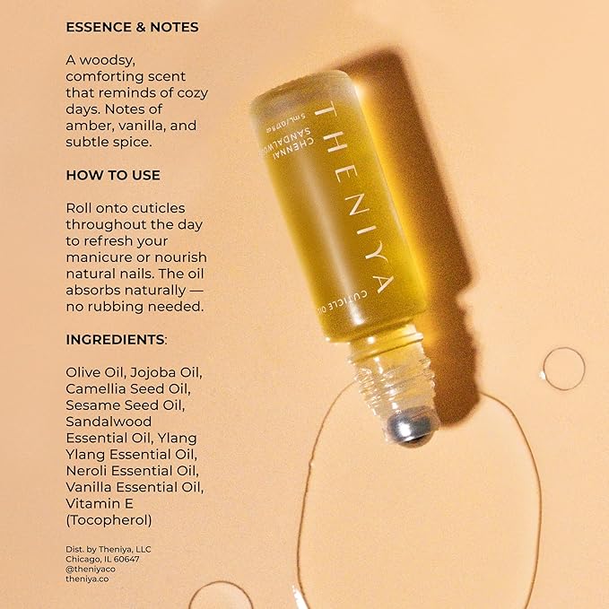 Cuticle Oil for Nail Strengthening and Growth – Hydrating, Vegan, Organic Formula with Jojoba & Vitamin E | 3 Signature Fragrances | 5mL Roll-On (0.17 Fl Oz, Sandalwood Fragrance)
