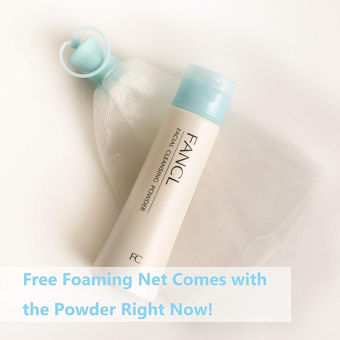 FANCL Facial Cleansing Powder & Foaming Net Set – Japanese Powder-to-Foam Cleanser with Agar & Rice Starch, Creates Rich Lather, Preservative-Free, Gentle Pore-Cleansing Starter Kit