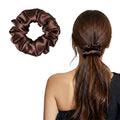 ZLYC 100% Mulberry Silk Scrunchie 19 Momme Gentle Creaseless Hair Tie for Women Dent-Free Ponytail Holder, 3.5cm Solid Coffee
