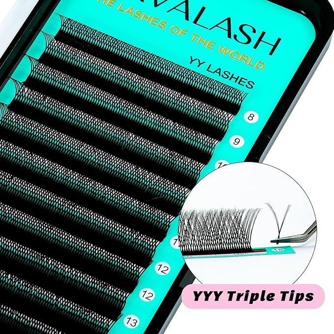 VAVALASH 3 Tips Triple YYY Lash Extensions D Curl 0.07mm Tray Easy Premade Volume 2D Fans Eyelash Extension YY Type Natural Volume Lashes Extension Soft Matte Black Lashes (YYY-0.07-D-8-15mm)