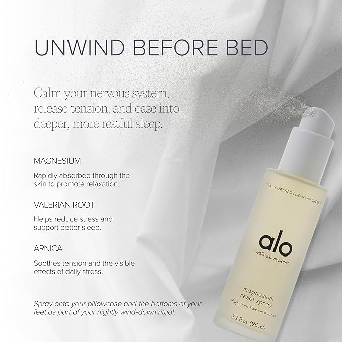 Alo Magnesium Oil Spray + Mini | Sleep, Stress & Anxiety Relief + Muscle Recovery | Fast-Absorbing Magnesium with Valerian Root, Arnica & Essential Oils | Non-Sticky Body & Pillow Mist | 3.2 + 0.7 oz