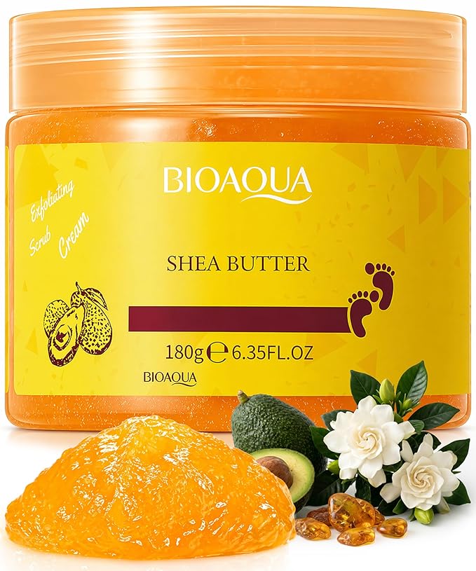 Bioaqua Foot Scrub - Pedicure Scrub Exfoliating Cream with Shea Oil & Natural Herbal Extracts for Dry, Rough Heels & Calluses - Foot Scrub Exfoliator, 180g