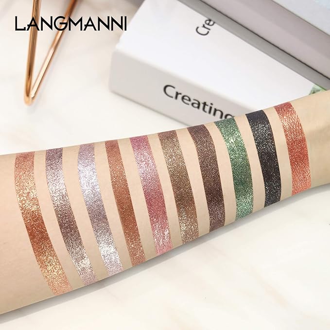 LANGMANNI 10 Pcs Liquid Glitter Eyeshadow,Metallic Shimmer Eyeshadow Sweatproof Makeup Set,Glitter Pressed All Highly Pigmented Blending Powder For Woman & Girl (10pcs)