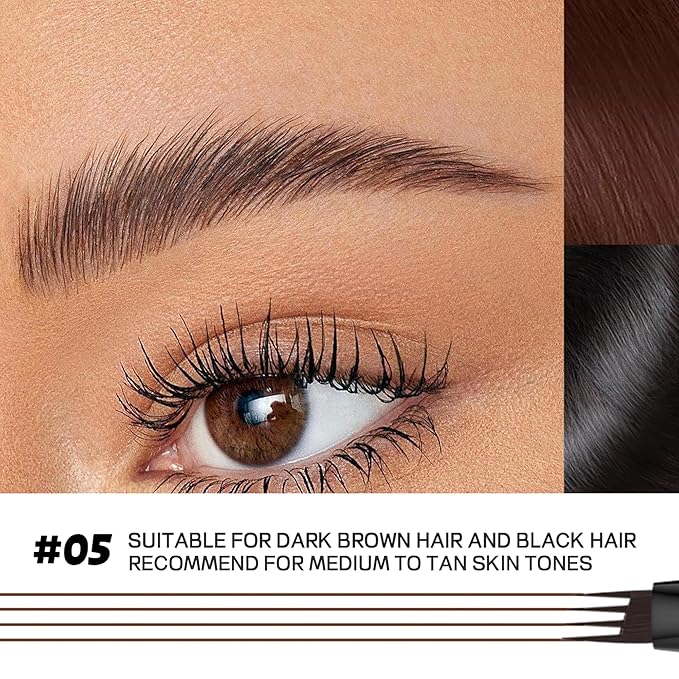 2 Pack 4-Tip Microblading Eyebrow Pen with 2 Brow Brushes, Waterproof Vegan Formula Eyebrow Pencils for Women to Effortlessly Create Natural Hair-Like Strokes, All-Day Wear (Dark Brown)