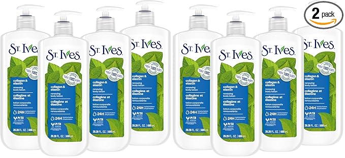 St. Ives Renewing Hand & Body Lotion for Women with Pump, Daily Moisturizer Collagen Elastin for Dry Skin, Made with 100% Natural Moisturizers, 21 fl oz, 4 Count (Pack of 2)