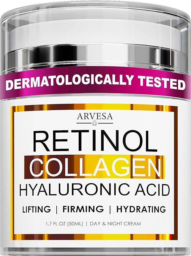 Retinol Cream for Face with Collagen and Hyaluronic Acid - Anti Aging Wrinkle Cream for Women and Men - Day and Night Facial Moisturizer for Tightening and Skin Firming - Crema Hidratante Para la Cara