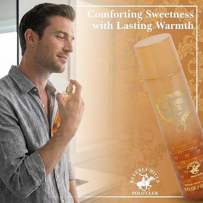 Beverly Hills Polo Club Caramel Latte Body Mist for Women - Indulgent Gourmand Fragrance Spray - Long-Lasting Sweet Scent - 236ml (8 fl oz)