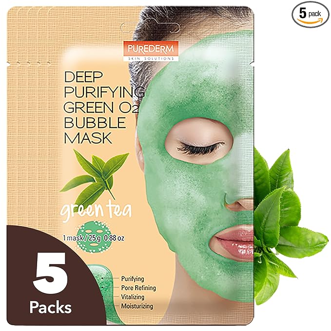 PUREDERM Deep Purifying Green O2 Bubble Mask 0.88oz x 5ea / Korean beauty/Bubble mask/Cleansing foam/Cleanser/Purifying mask/Green tea mask/Face toxin