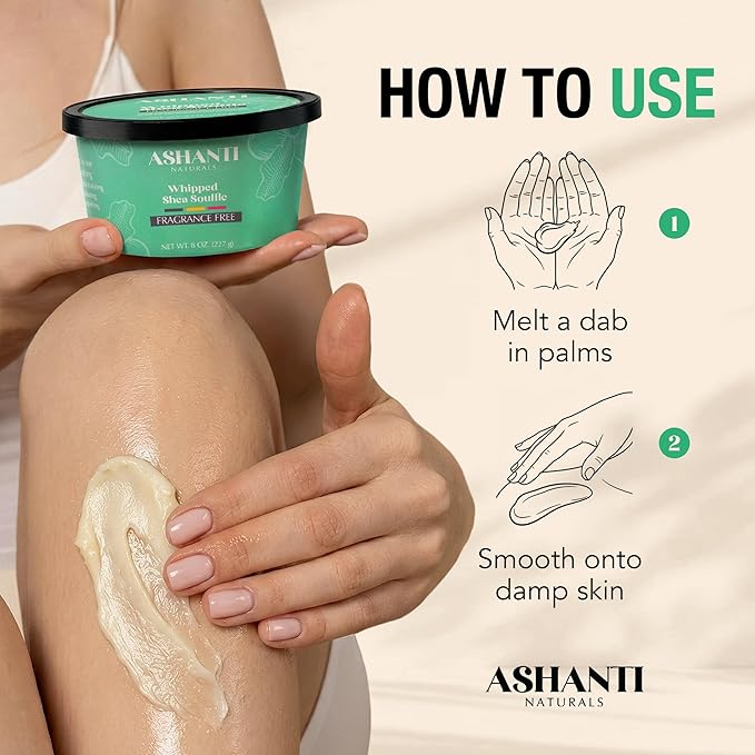 Ashanti Naturals Scented Whipped Shea Butter | African Body Butter for Men w/Coconut and Almond Oil (Fragrance Free Souffle, 8 oz)