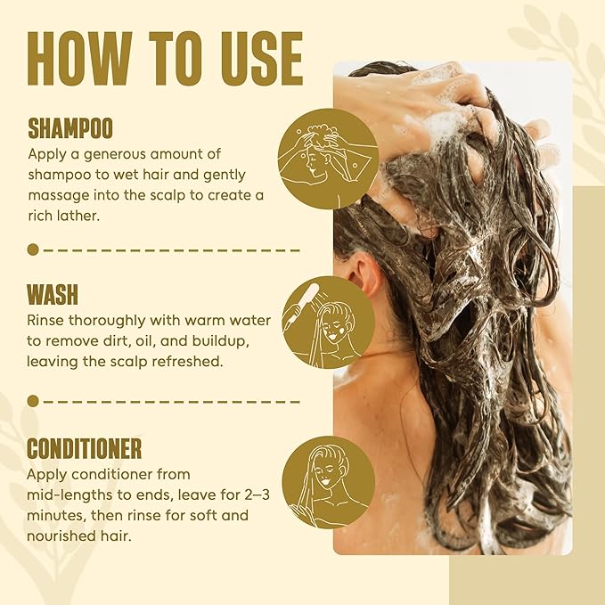 INFINA ESSENTIALS Rice Water Shampoo and Conditioner Set | 16 fl oz Each | with Batana Oil & Ginseng | Rice Shampoo for Repairing Damaged Hair | Strengthening & Thickening Formula | Made in USA