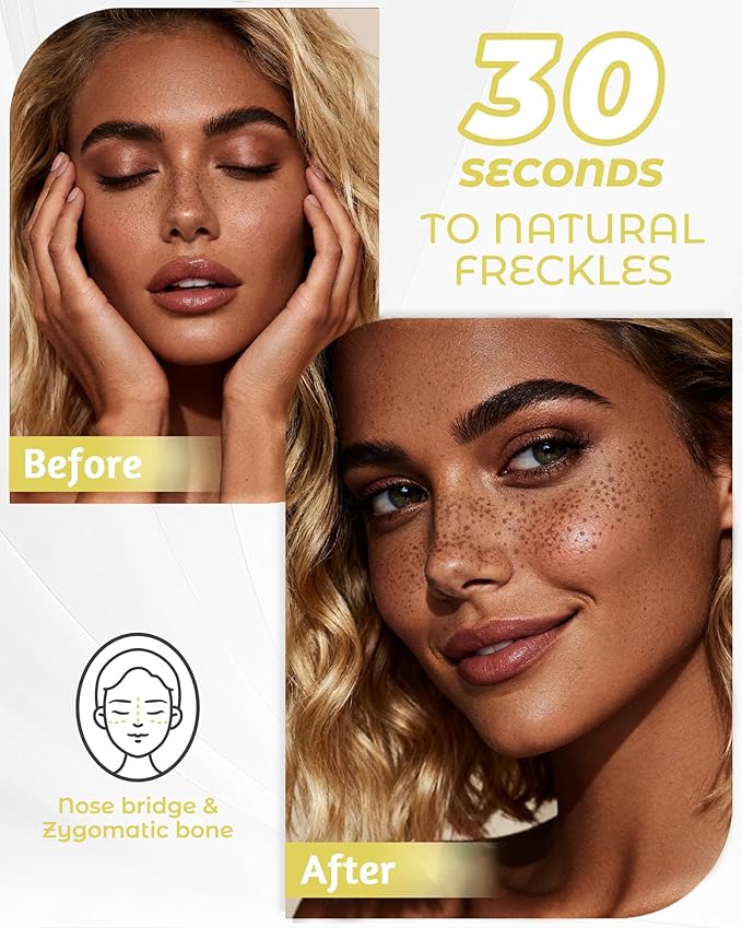 Upgrade Dual Ended 2-in-1 Faux Freckle Stamp Pen, Waterproof Fake Freckle Pen with Multi-Prong Freckles Stamp Head for Women to Easily Create Natural Long-Lasting Sunkissed Makeup