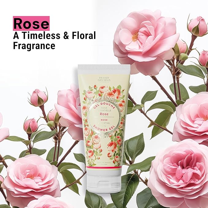 Panier des Sens - Rose Moisturizing Body Wash for Women & Men - Gentle Shower Gel - 96% Natural - Normal, Sensitive Skin - Body Care Made in France, SLS Free, Vegan - 6.8 floz