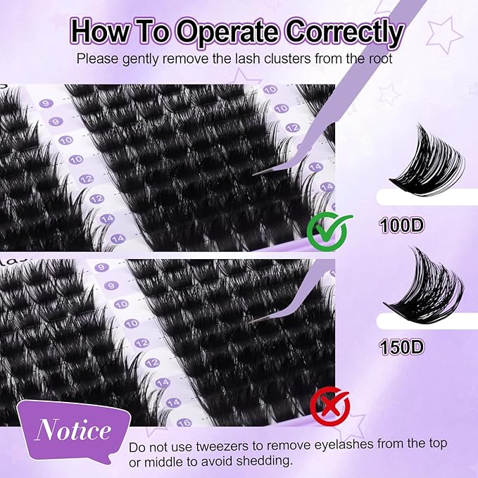 WENDY LASHES Clusters 100D+150D Eyelash Clusters 420PCS 9-16mm D Curl Natural Lashes Fluffy Wispy False Eyelashes DIY Cluster Eyelash Extensions