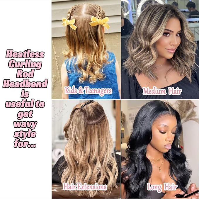 Heatless Curling Rod Headband For Long Hair Overnight Curlers to Sleep In 61" Hair Rollers Soft Cotton Velour Hair Rollers For Women Girls-Pink