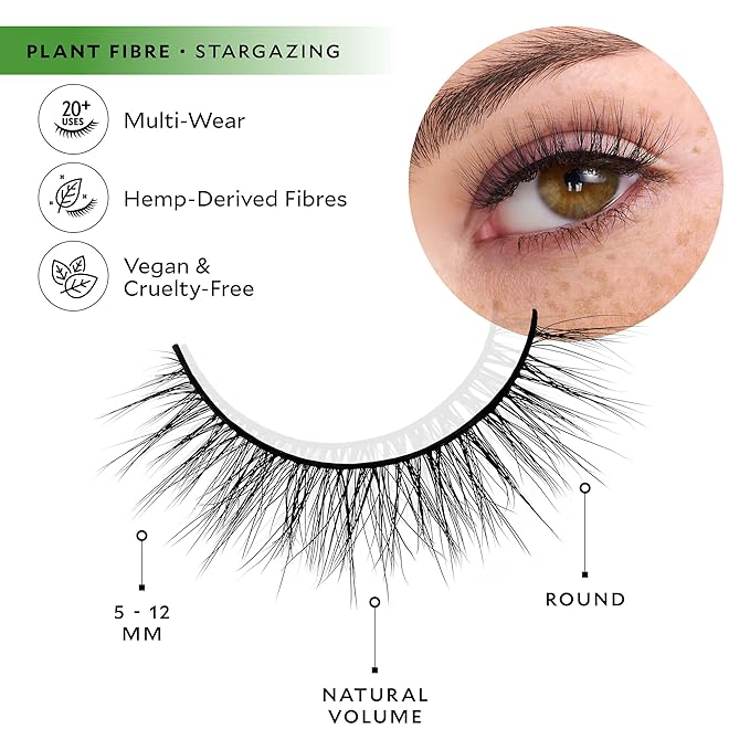 Velour Plant Fibre Eyelashes, Luxurious Hemp Derived False Lashes, Lightweight, Reusable, Handmade Fake Lash Extensions, Wear up to 25 Times, 100% Vegan, Soft and Comfortable, Stargazing