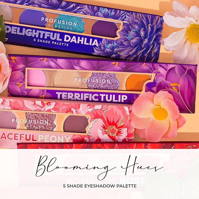 Profusion Cosmetics 5-Shade Mini Eyeshadow Palette - Highly Pigmented with Matte & Shimmer Finishes, Blendable Travel-Friendly Kit, Vegan & Cruelty-Free Makeup (Terrific Tulip)