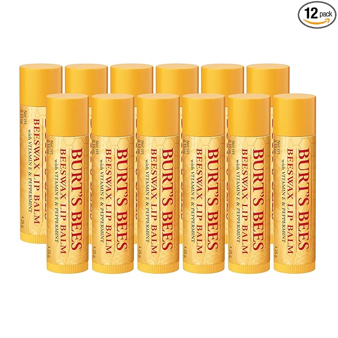 Burt's Bees Back To School Gift Ideas, Lip Balm - Original Beeswax 12 Count Pack in Bulk, Lip Moisturizer With Responsibly Sourced Beeswax, Natural Origin Conditioning Lip Treatment, 12 Tubes, 0.15 oz