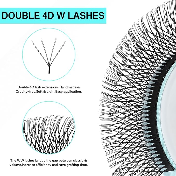 VAVALASH 4D Double Tips W Shape Eyelash Extension 4D WW Premade Fans 0.07 D Curl Volume Lash Extensions Easy Fanning False Lashes Matte Black Volume Premade Cluster W Lashes(WW-4D-0.07-D-8-15mm）