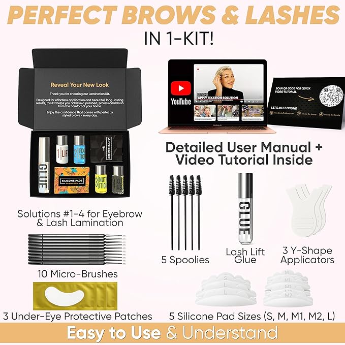 Elevate the Beauty Lash and Eyebrow Lamination Kit | Brow and Lash Lamination Kit | 2-in-1 Professional Brow Lamination Kit for DIY & Salon Use | Fuller Brows & Lifted Lashes up to 8 Weeks