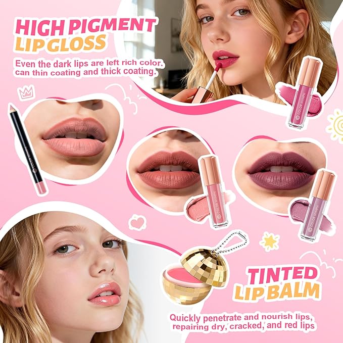 Color Nymph Girls Makeup Kit For Teens Girls | All In One Makeup Set with Lockable Storage Box, Built-in Mirror, Eyeshadow, Blush, Contour, Highlighter, Lipgloss, Lipliner, Eyeliner, Lip Balm