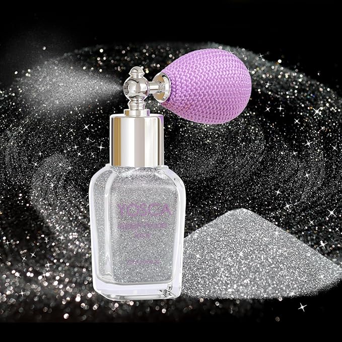 Yosca Body Glitter Spray, 30ML Diamond Body Shimmer Powder Hair Spray Silver Glitter Sparkle Highlighter Makeup Festival Concert Party Mardi Gras Rave Accessories for Rave Clothes Hair Face Nail Art