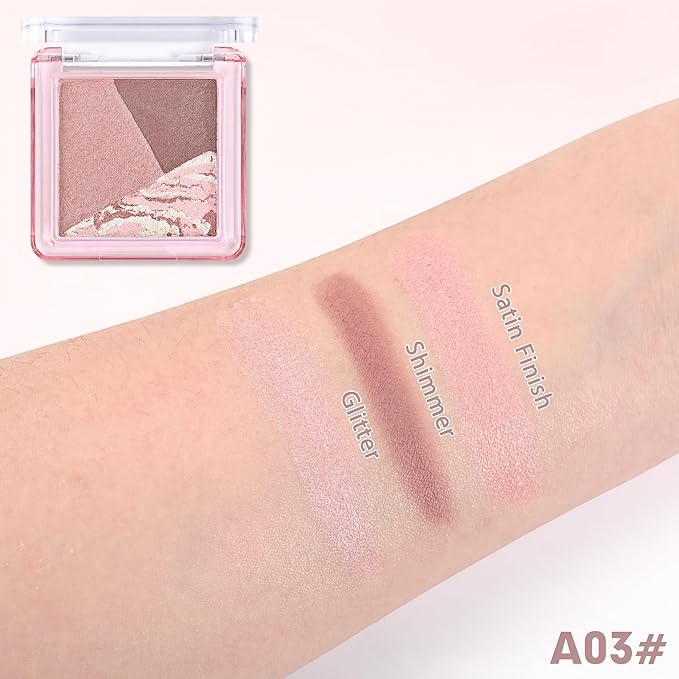 Eyeshadow Palette-Mini 3-in-1 Eye Shadow Powder Palettes Makeup-Matte&Shimmer Baked Eye Shadow for Women，paleta de sombras de ojos，Buildable Smooth Silky Waterproof for Daily Looks，03Mauve Dusty Rose