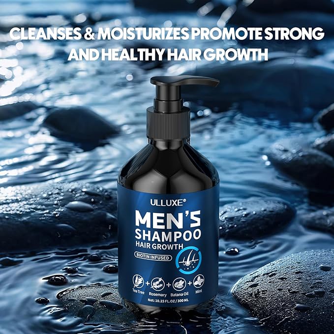 Biotin Hair Growth Shampoo for Men: Natural Mens Thickening Shampoo for Hair Loss and Thinning Hair, Infused Rosemary Oil Tea Tree Oil and Mint, Sulfate Free and Color Safe, 10.15 fl.oz