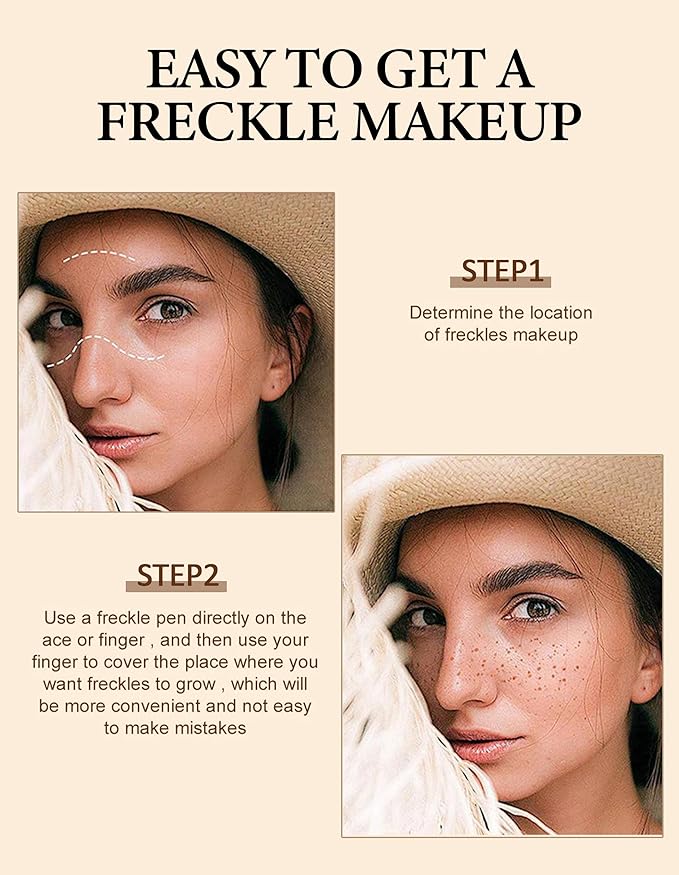 Erinde 2PCS Liquid Freckle Pen Waterproof, Natural Lifelike Fake Face Freckles Makeup, Long Lasting Quick Dry Faux Freckle Stamp Soft Dot Sopt Freck Pen, 01 Light & 02 Medium