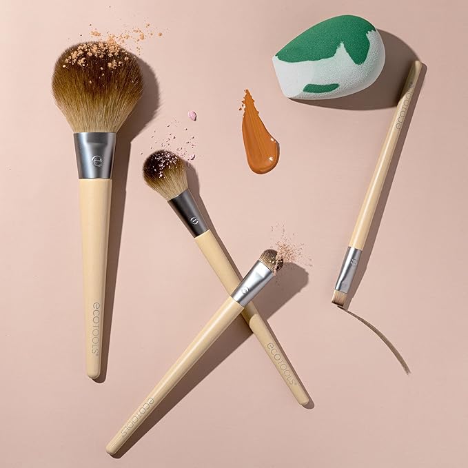 EcoTools Core Five Makeup Brush and Sponge Kit, For Eyeshadow, Blush, Bronzer, Eyeliner, & Foundation, Makeup Blending Sponge, Brush Essentials, 5 Piece Set