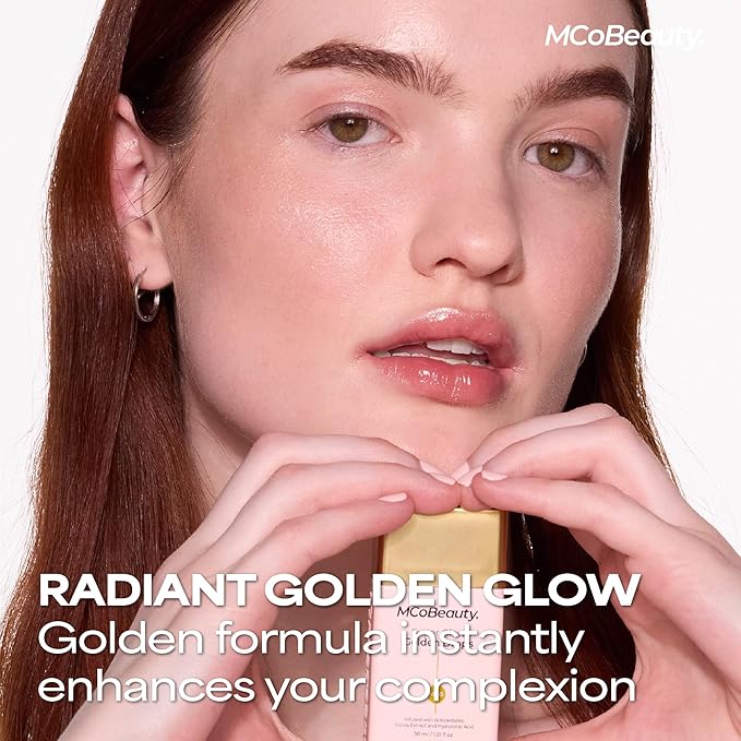 MCoBeauty Super Glow Golden Drops - Radiant Shimmer Liquid Luminizer - Hydrating Highlighter Makeup for Face with Niacinamide Hyaluronic Acid Jojoba Oil Squalane Cacao Extract - Vegan & Cruelty Free