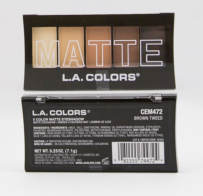 L.A. COLORS 5 Color Matte Eyeshadow Palette, Brown Tweed CEM472