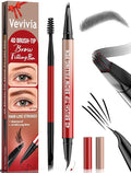 Vevivia Eyebrow Pencils for Women - Eyebrow Pen with 4D Brush-Tip & Curved Tip for Natural Fuller-Looking Brows, Precise Hair-Like Strokes for All Brow Types, Last All-Day Eyebrow Makeup, Black