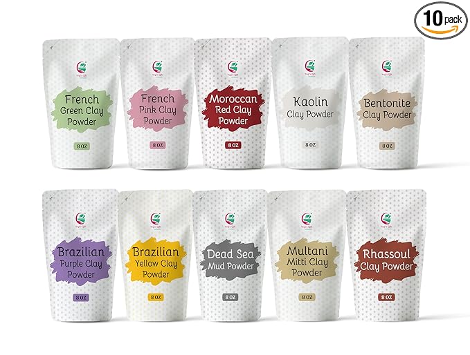 Pack of 10 Clays for Mask Making & Soap Making | Face Mask Ingredient | Best Value Pack of Colourful Clays | 8oz Each | Variety Pack for DIY Projects | by Yogi’s Gift®