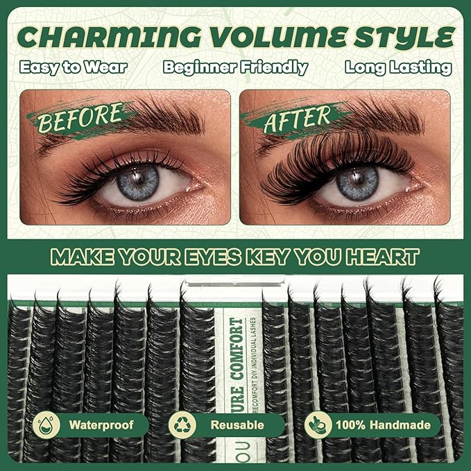 KEYYOU Lash Clusters Thick Volume 280pcs 80D&100D 10-18mm D Curl Eyelash Clusters with 0.03mm Thin Band, Super Soft Wispy for Beginner DIY at Home