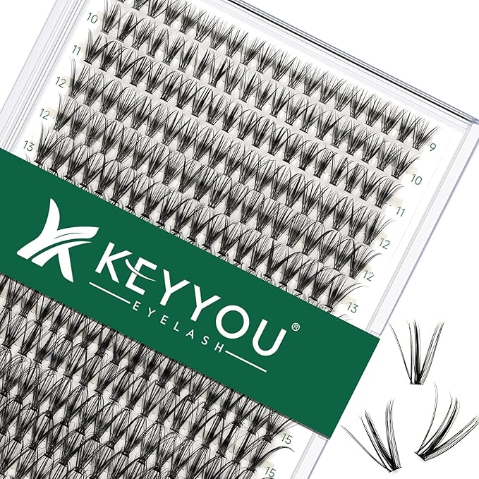 KEYYOU Lash Clusters 300pcs Individual Lashes, 30D 0.07C Curl 9-18MIX DIY Eyelash Extension, Soft & Natural Volume Cluster Lashes with Large Tray