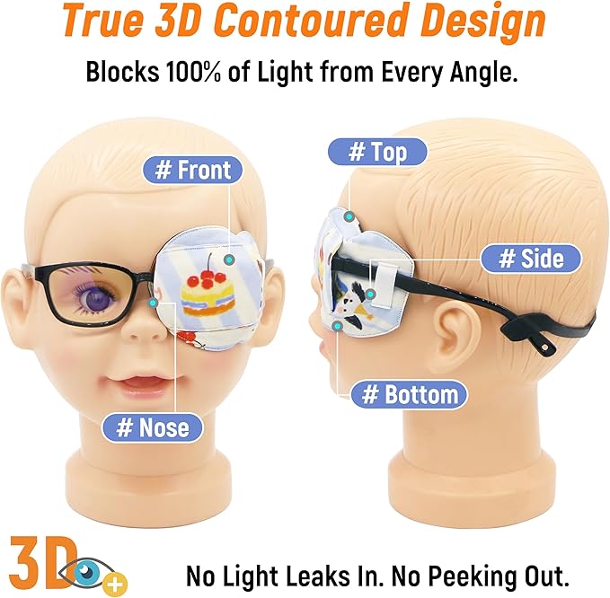 Astropic 3D Cotton & Silk Eye Patch for Kids | Boys Girls Eye Patch for Glasses | Medical Eyepatch for Children with Lazy Eye (Birthday Cake, Left Eye)
