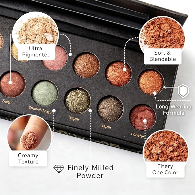 K'APEINE 14-Color Eyeshadow Palette, Matte & Shimmer Warm Neutral Nude, Highly Pigmented Blendable Long-Wear, Everyday Smoky Glam Makeup for All Skin Tones(01#)