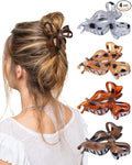 4 PCS Bow Hair Clips Bow Claw Clip for Women, Large Hair Claw Clips for Thin Thick Hair (Leopard(Deep coffee+light yellow+orange+light gray))