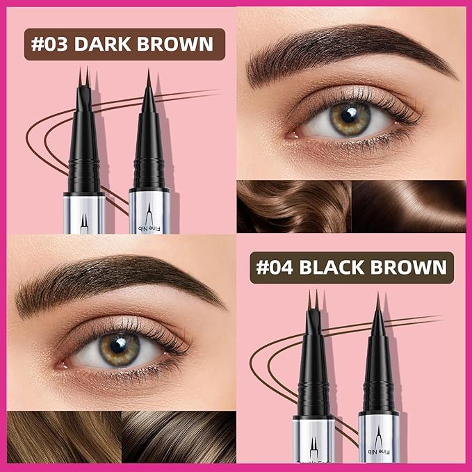 2 Pack Hair Like Eyebrow Pen Set, Long-Lasting Microblading Eye Brow Pencil for Natural Brows, 2-IN-1 Beginners & Daily Use Eyebrow Pencils for Women, Waterproof & Smudge-Proof Brow Tint