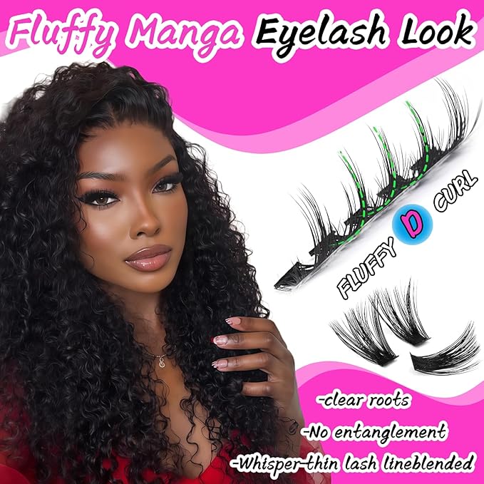 Manga Lash Clusters, 336 Pcs Fluffy Cluster Eyelash Extensions 200D+200D D Curl Individual Wispy False Eyelashes DIY Lash Extension (Volume Lash Clusters 10-18mm)