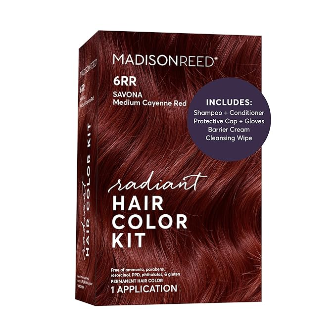 Madison Reed Radiant Hair Color Kit - 6RR Medium Vibrant Cayenne Red (Savona Scarlet) Vivid Color Permanent Hair Dye, PPD-Free & Ammonia-Free, 1 Pack