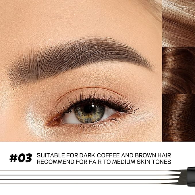 2 Pack 4-Tip Microblading Eyebrow Pen with 2 Brow Brushes, Waterproof Vegan Formula Eyebrow Pencils for Women to Effortlessly Create Natural Hair-Like Strokes, All-Day Wear (Black Brown)