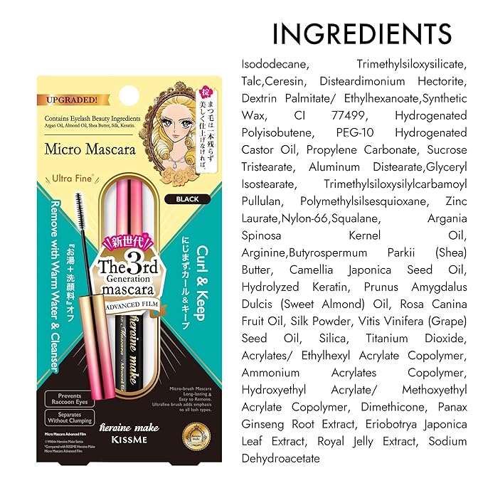 KISSME Heroine Make Micro Mascara Advanced Film EX, Enhance every lash with an Ultra-fine brush type, Black
